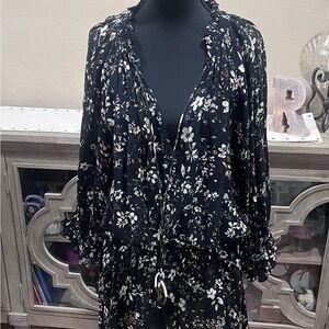 Zara Black Floral Mini Dress with Cream Print
